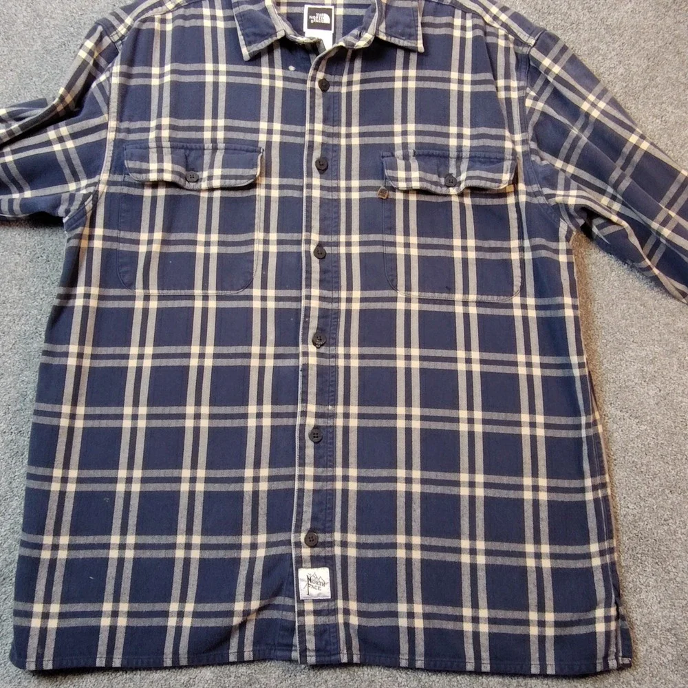 The North Face Plaid Blue Flannel Shirt Long Sleeve Men's Medium Outdoors READ